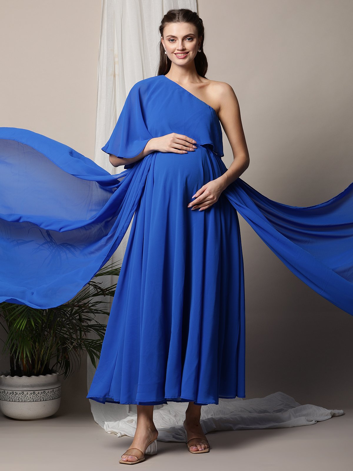 One-Shoulder Maternity Photoshoot Gown - Blue One-Shoulder Maternity Photoshoot Gown - Blue