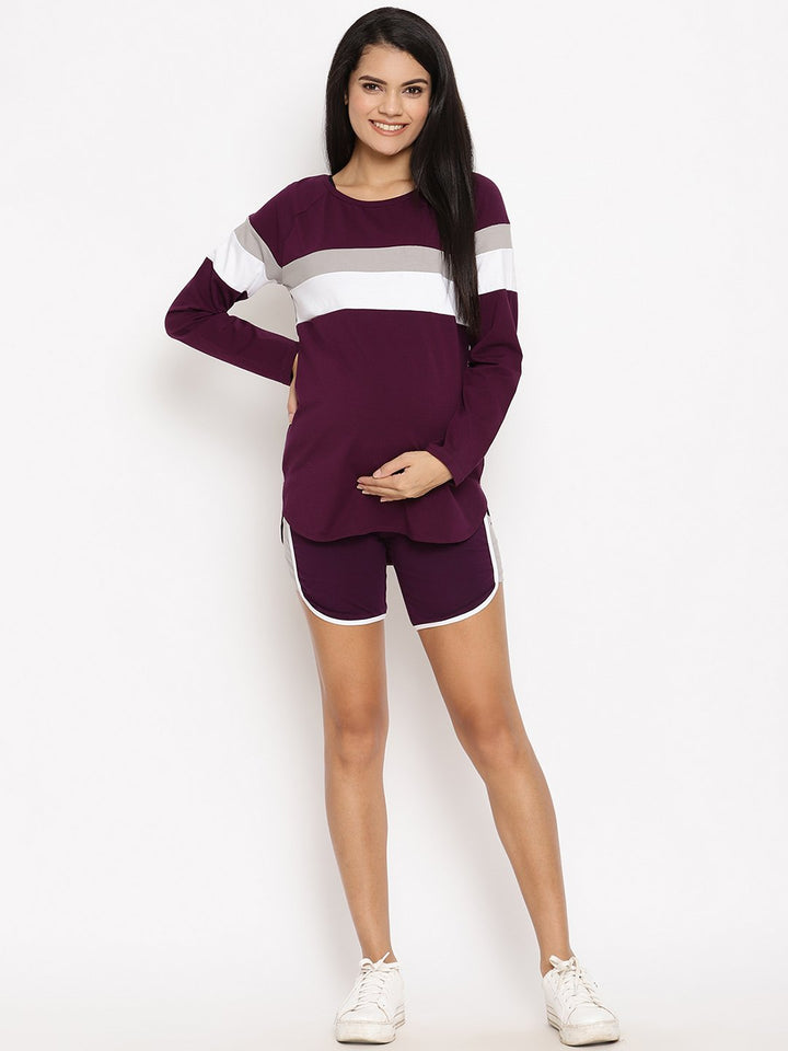 Maternity Athletic Shorts Set- Purple