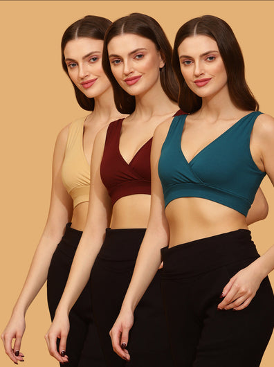 Full-coverage Wireless Maternity & Feeding Bra (pack of 3)- BWB