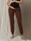 Ribbed Maternity Pull-On Jogger Pants- Brown