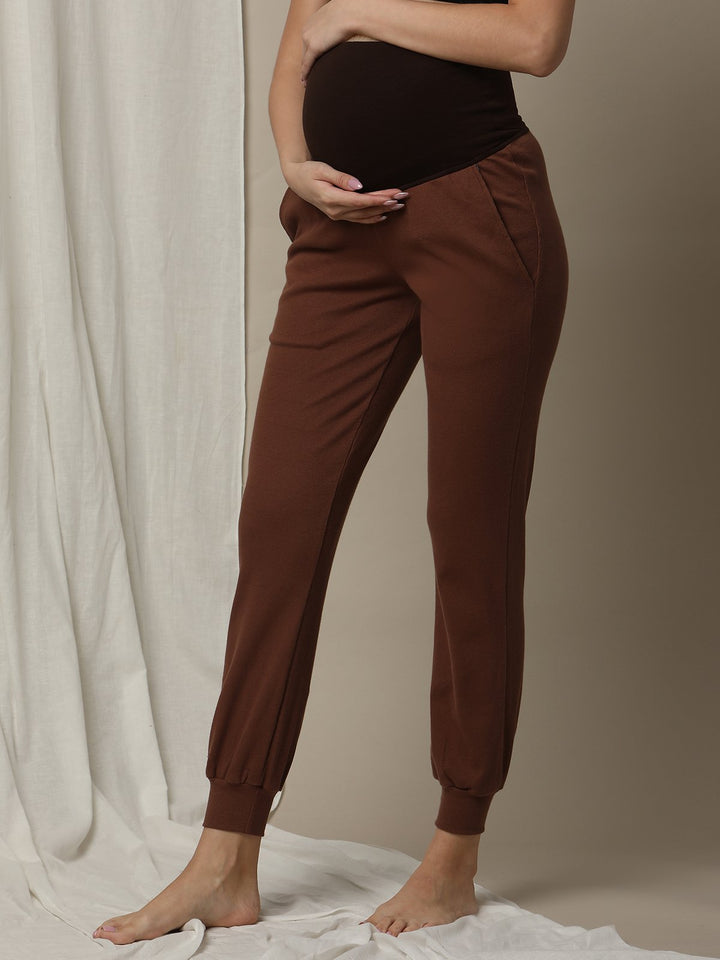 Maternity Matching Lounge Set- Hoodie with Jogger- Brown