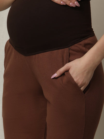 Maternity Matching Lounge Set- Hoodie with Jogger- Brown