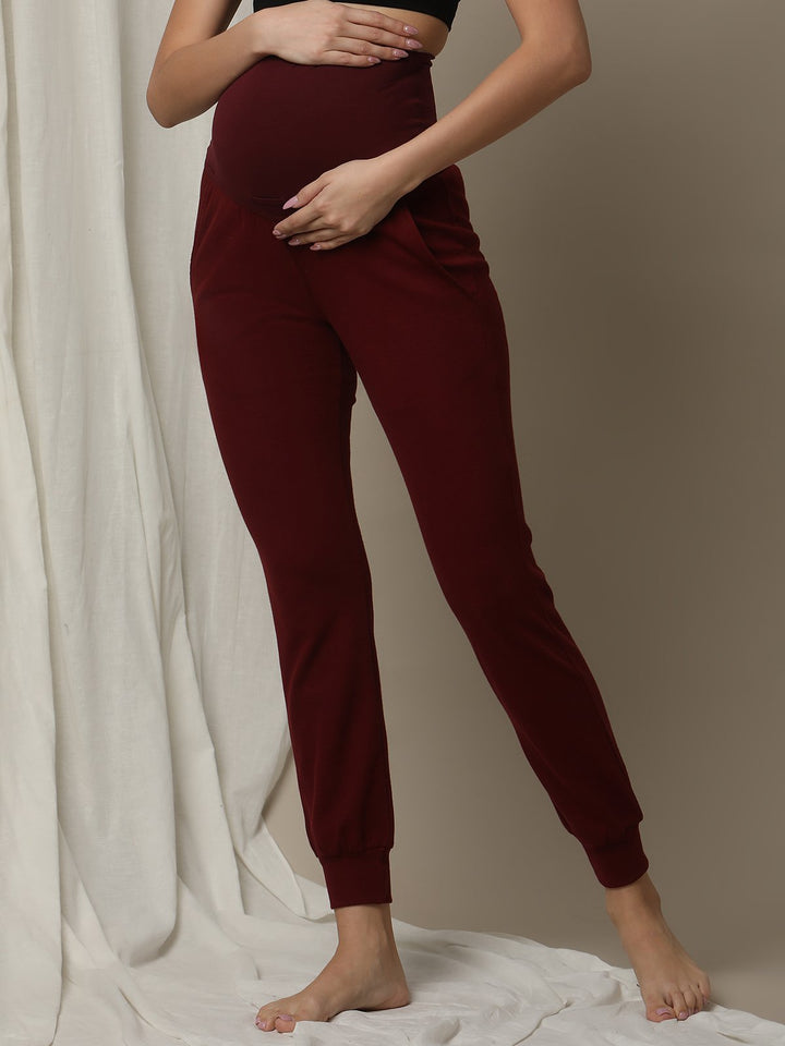 Maternity Matching Lounge Set- Hoodie with Jogger- Burgundy