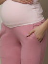 Ribbed Maternity Pull-On Jogger Pants- Pink