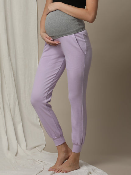 Ribbed Maternity Pull-On Jogger Pants- Purple