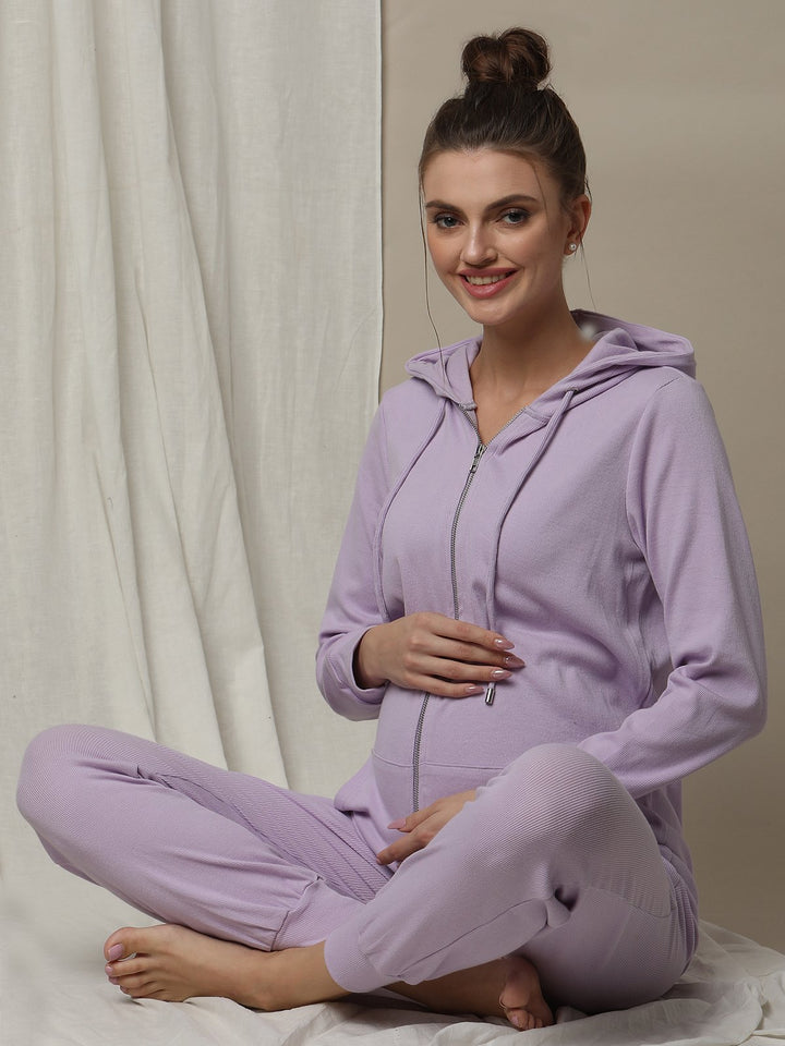 Ribbed Maternity Pull-On Jogger Pants- Purple