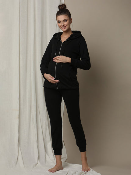 Maternity Matching Lounge Set- Hoodie with Jogger- Black