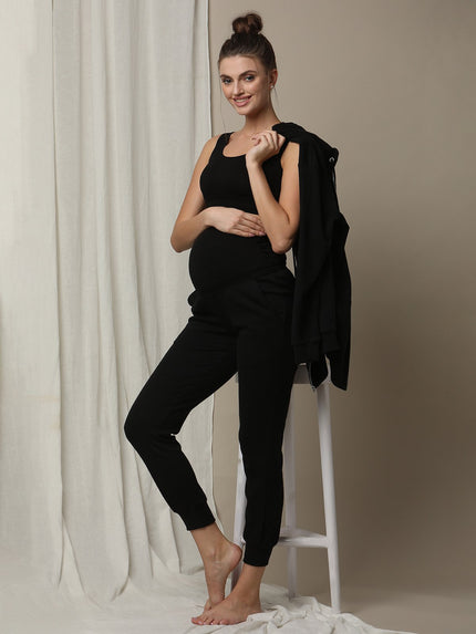 Maternity Matching Lounge Set- Hoodie with Jogger- Black