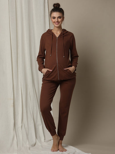 Maternity Matching Lounge Set- Hoodie with Jogger- Brown