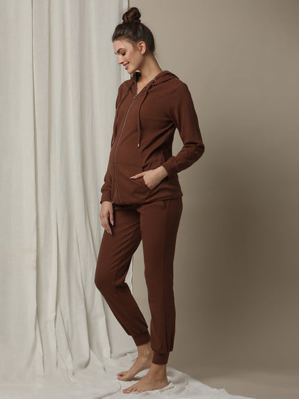Maternity Matching Lounge Set- Hoodie with Jogger- Brown
