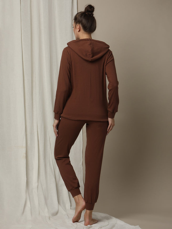 Maternity Matching Lounge Set- Hoodie with Jogger- Brown