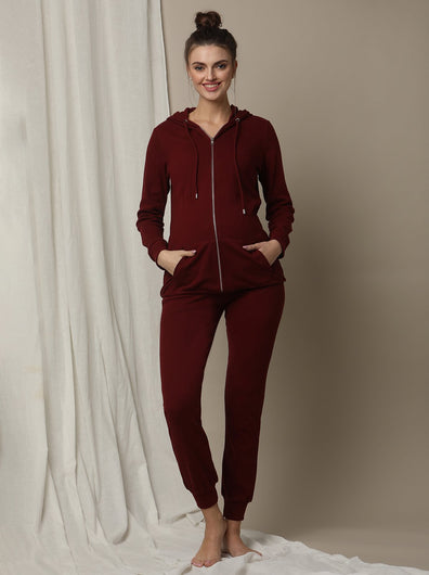 Maternity Matching Lounge Set- Hoodie with Jogger- Burgundy