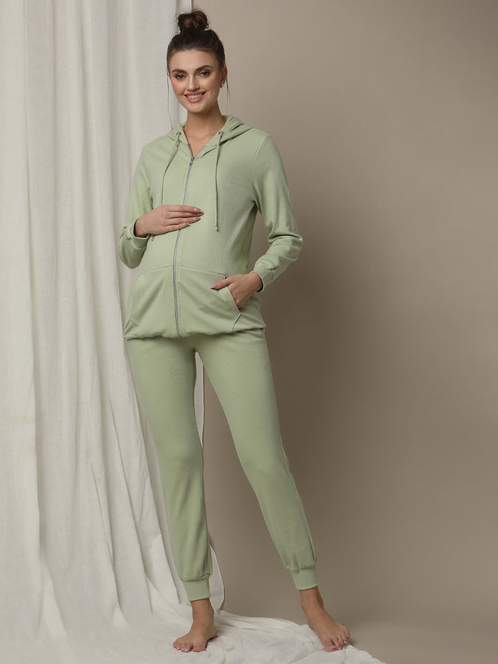 Maternity Matching Lounge Set- Hoodie with Jogger- Green