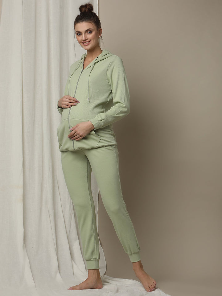 Maternity Matching Lounge Set- Hoodie with Jogger- Green
