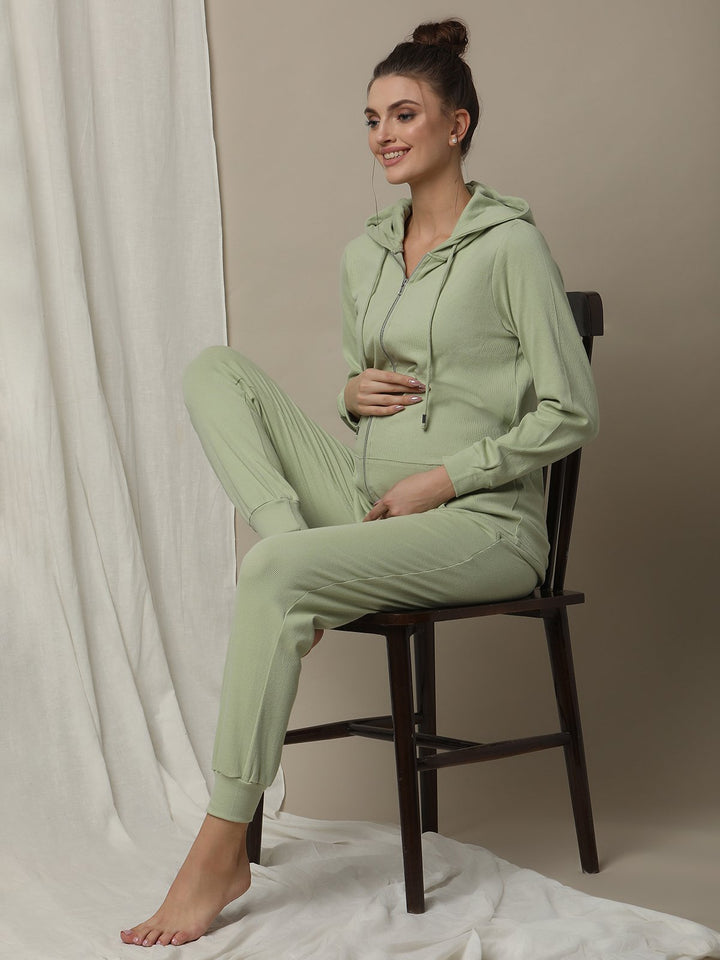 Maternity Matching Lounge Set- Hoodie with Jogger- Green