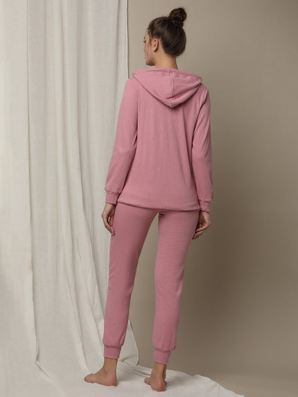 Maternity Matching Lounge Set- Hoodie with Jogger- Pink