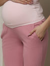 Maternity Matching Lounge Set- Hoodie with Jogger- Pink
