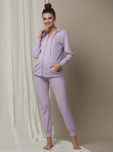 Maternity Matching Lounge Set- Hoodie with Jogger- Purple