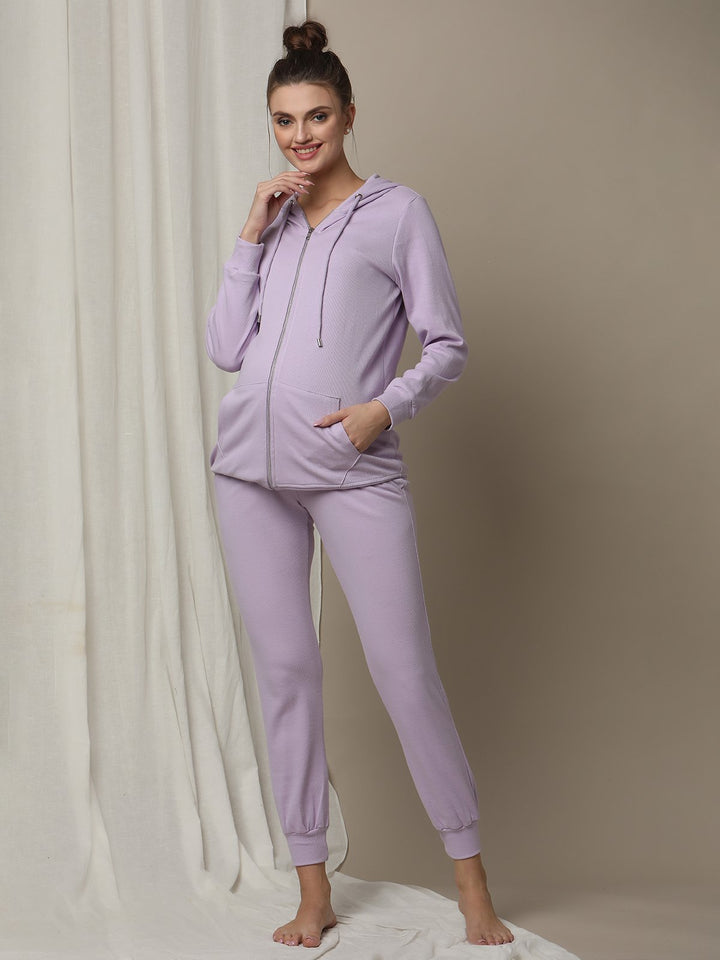 Maternity Matching Lounge Set- Hoodie with Jogger- Purple