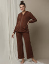 Maternity Matching Lounge Set- Hoodie with Wide-leg Pants- Brown