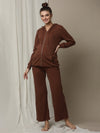 Maternity Matching Lounge Set- Hoodie with Wide-leg Pants- Brown