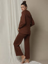 Maternity Matching Lounge Set- Hoodie with Wide-leg Pants- Brown