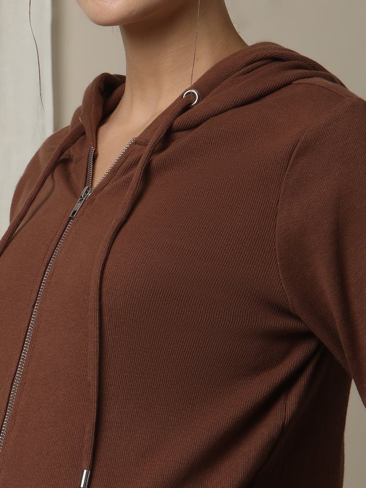 Maternity Matching Lounge Set- Hoodie with Wide-leg Pants- Brown