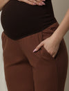 Maternity Matching Lounge Set- Hoodie with Wide-leg Pants- Brown