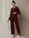Maternity Matching Lounge Set- Hoodie with Wide-leg Pants- Burgundy