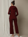 Maternity Matching Lounge Set- Hoodie with Wide-leg Pants- Burgundy