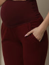 Maternity Matching Lounge Set- Hoodie with Wide-leg Pants- Burgundy
