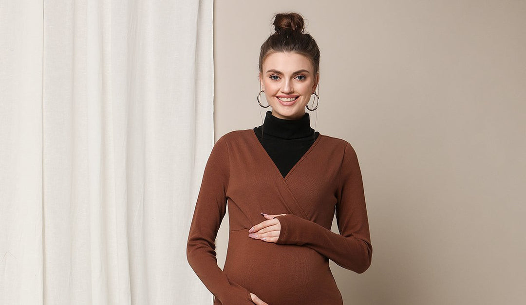 Zipless Maternity Dress with Slit- Brown