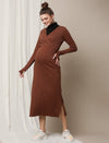 Zipless Maternity Maxi Bodycon Dress with Slit- Brown