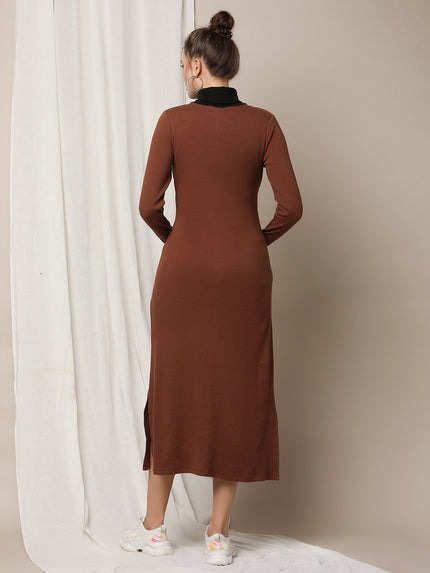 Full Sleeve Maternity Rib-Knit Dress