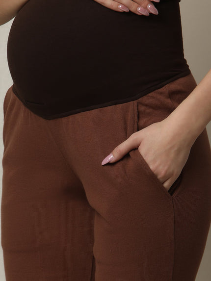 Maternity High-Waist Lounge Sleep Pants- Brown
