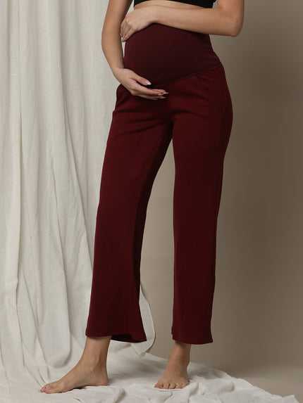 Maternity High-Waist Lounge Sleep Pants- Burgundy