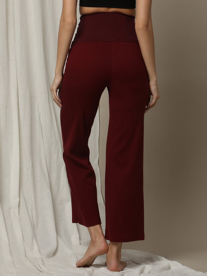 Maternity High-Waist Lounge Sleep Pants- Burgundy