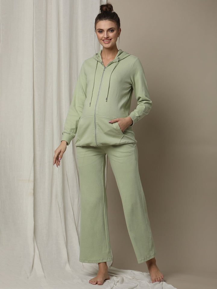 Maternity High-Waist Lounge Sleep Pants- Green