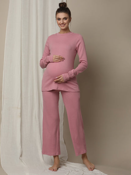Maternity High-Waist Lounge Sleep Pants- Pink