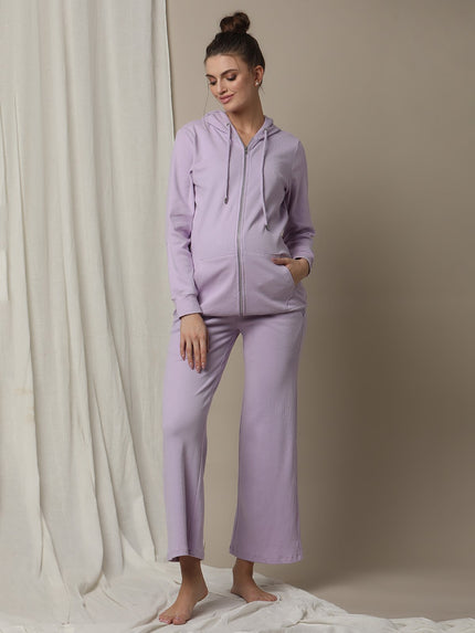 Maternity High-Waist Lounge Sleep Pants- Purple