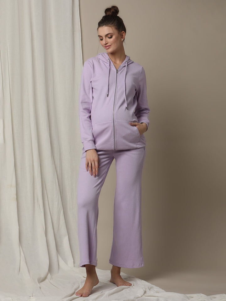 Maternity High-Waist Lounge Sleep Pants- Purple