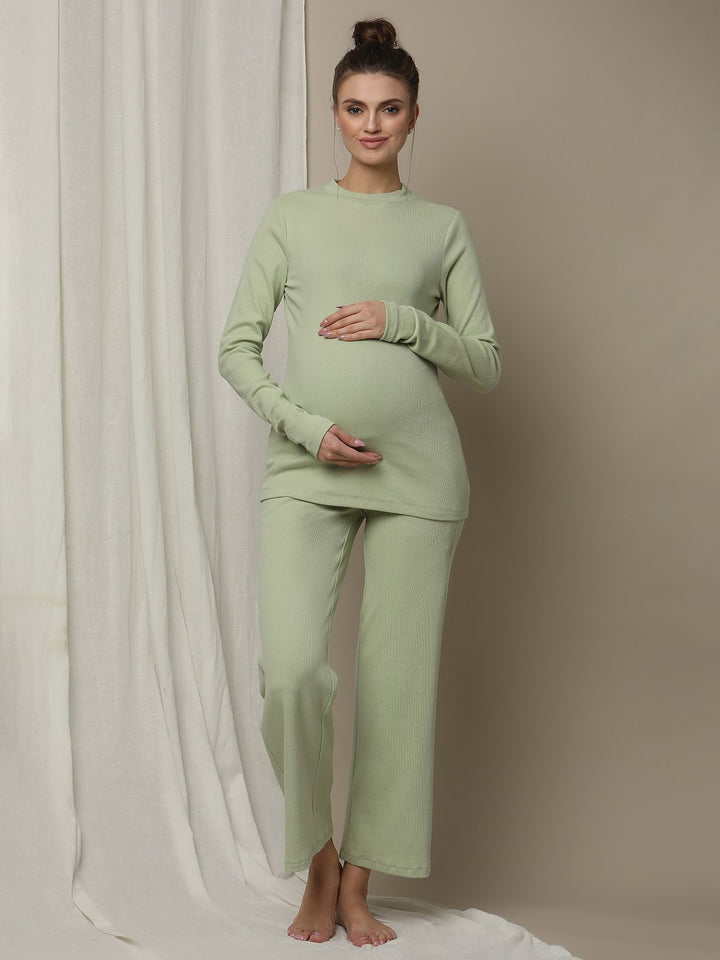 Maternity Matching Lounge PJ Set- Green