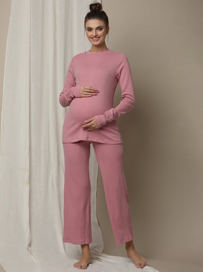 Maternity Matching Lounge PJ Set- Pink