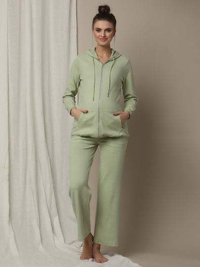 Maternity Matching Lounge Set- Hoodie with Wide-leg Pants- Green