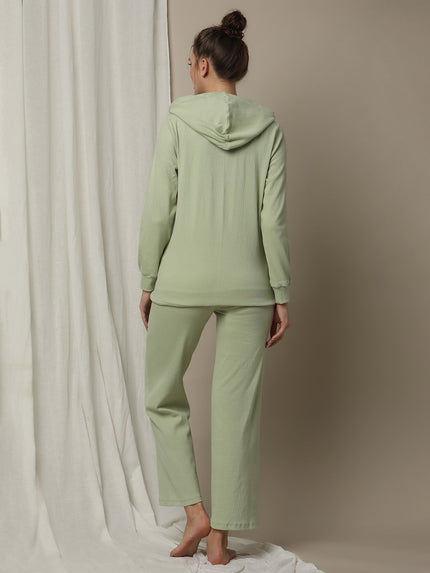 Maternity Matching Lounge Set- Hoodie with Wide-leg Pants- Green