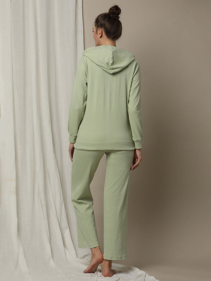 Maternity Matching Lounge Set- Hoodie with Wide-leg Pants- Green