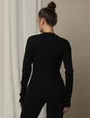 Maternity Cotton Rib Knit Long T-Shirt With Full Sleeves- Black