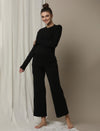 Maternity Cotton Rib Knit Long T-Shirt With Full Sleeves- Black