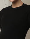 Maternity Cotton Rib Knit Long T-Shirt With Full Sleeves- Black