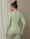 Maternity Cotton Rib Knit Long T-Shirt With Full Sleeves- Green